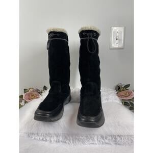 Lands' End Winter Boots Women's 9B Black Suede Faux Fur Trim Après-Ski Gorpcore